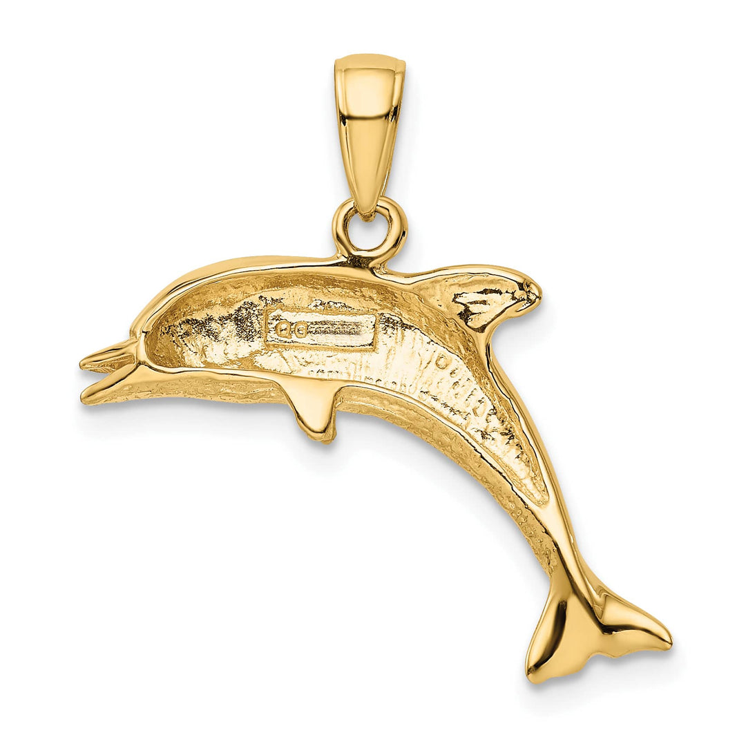 10K Yellow Gold Jumping Dolphin Pendant, Large
