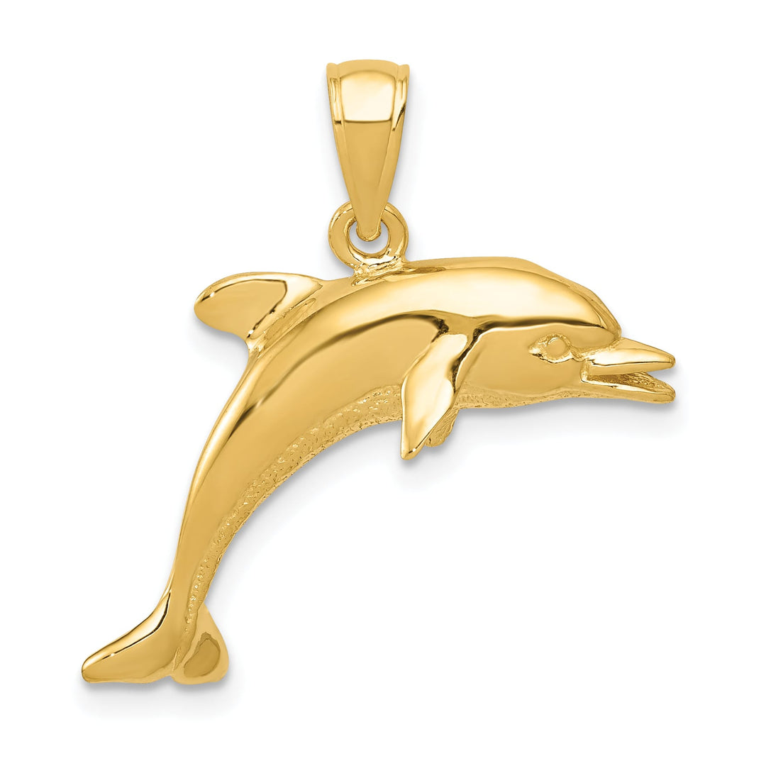 10K Yellow Gold Jumping Dolphin Pendant, Large