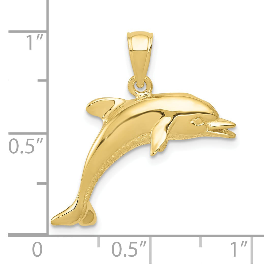 10K Yellow Gold Jumping Dolphin Pendant, Large