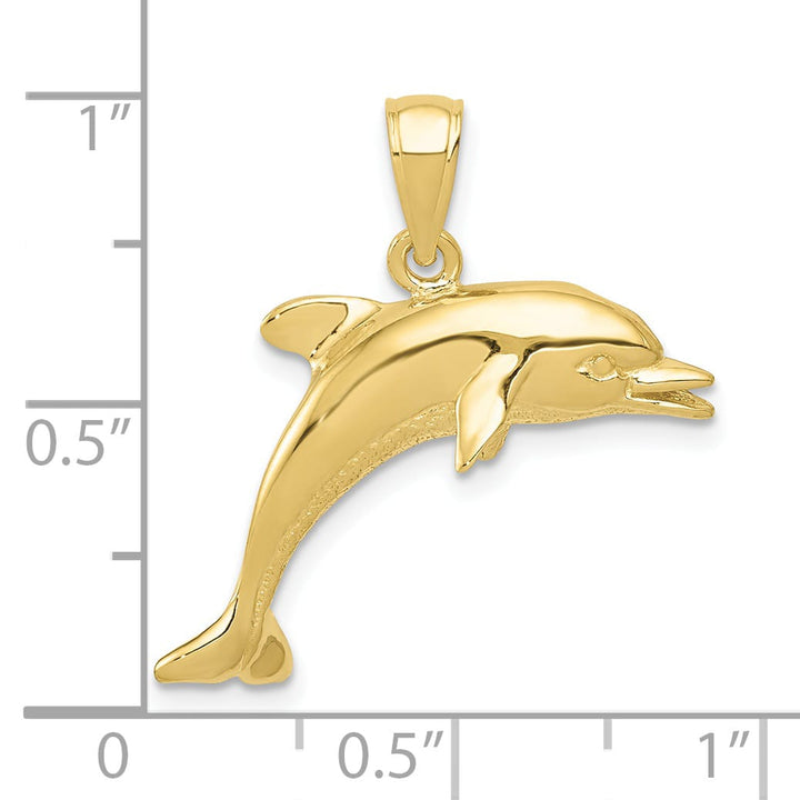 10K Yellow Gold Jumping Dolphin Pendant, Large