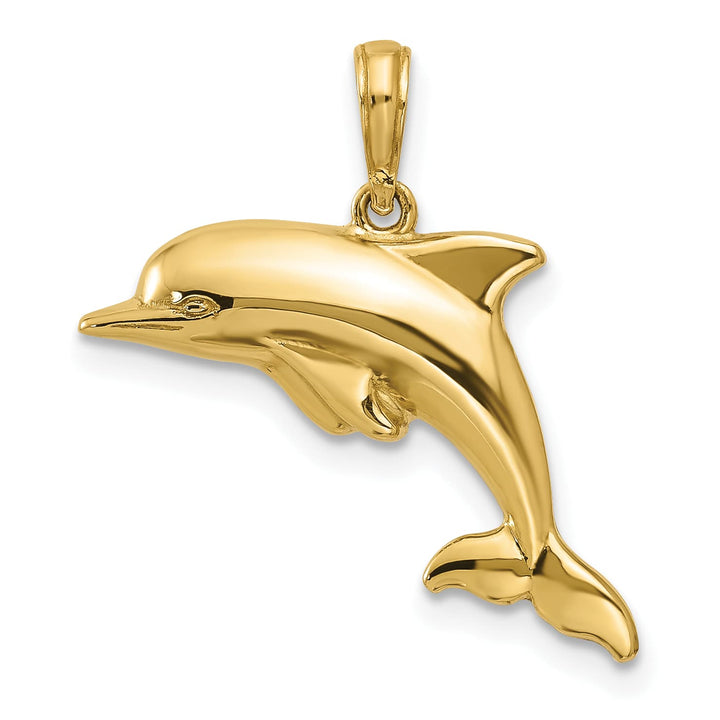 10K Yellow Gold Jumping Dolphin Pendant, Small