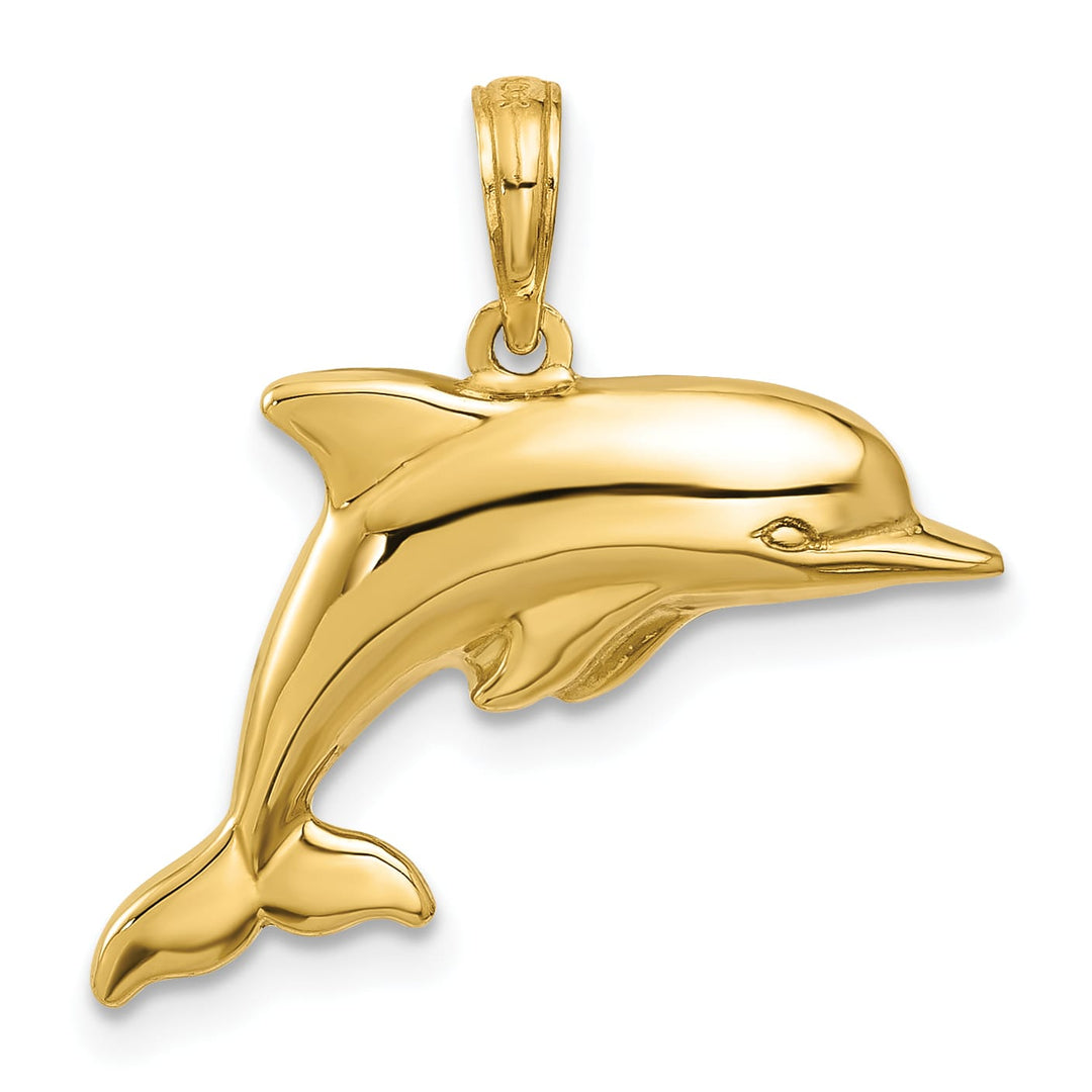 10K Yellow Gold Jumping Dolphin Pendant, Small