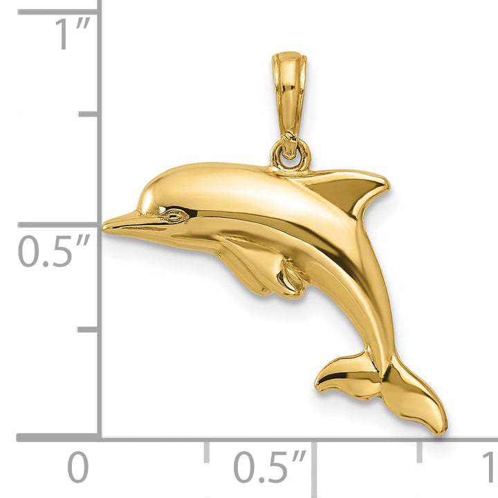 10K Yellow Gold Jumping Dolphin Pendant, Small