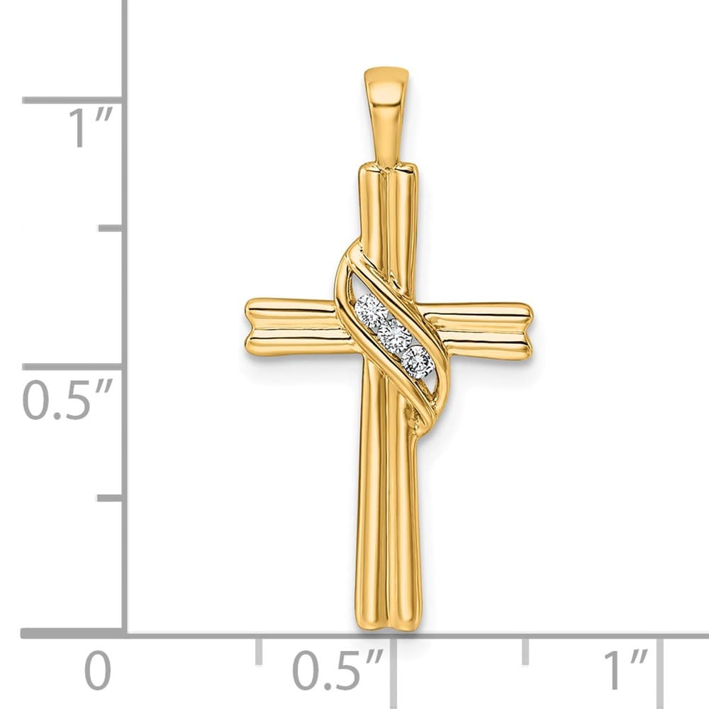 10K Yellow Gold Large 1/20 ct I1 Clarity Diamond Cross Pendant