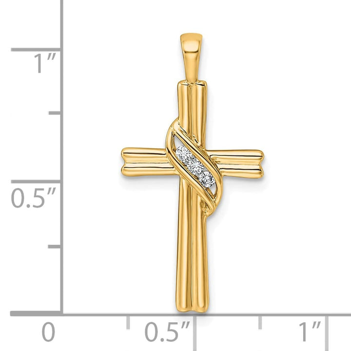 10K Yellow Gold Large 1/20 ct I1 Clarity Diamond Cross Pendant