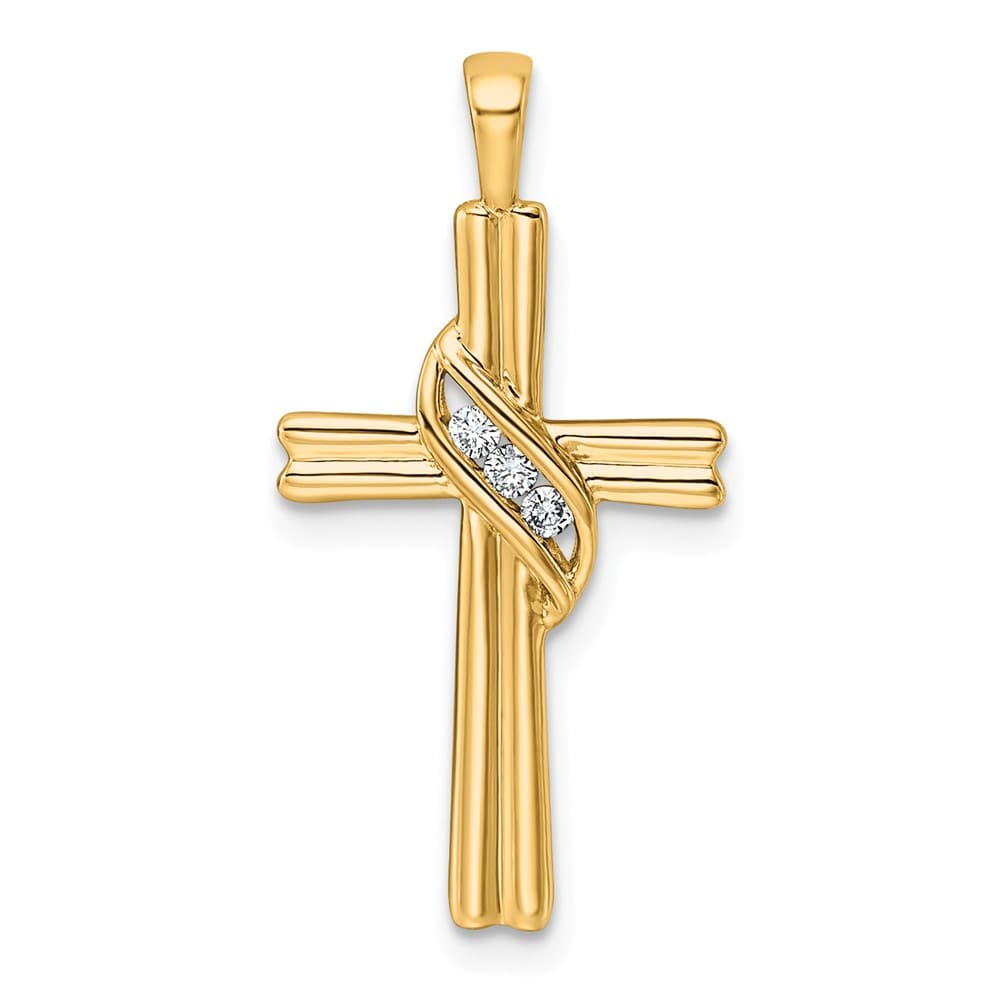 10K Yellow Gold Large 1/20 ct I1 Clarity Diamond Cross Pendant