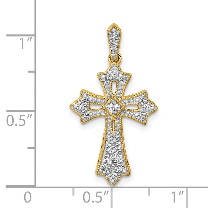 10K Yellow Gold Large 1/6 ct Diamond Fleur de Lis Cross Pendant