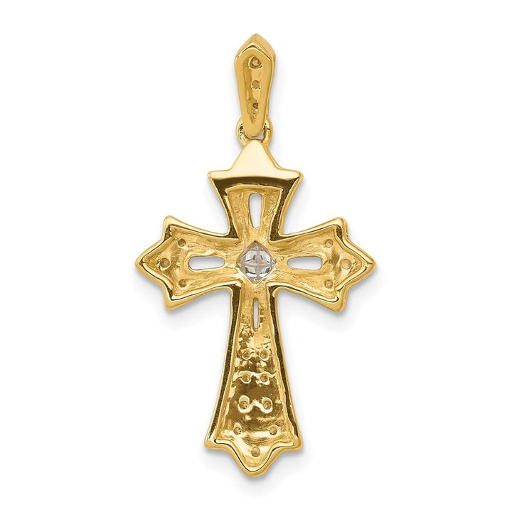 10K Yellow Gold Large 1/6 ct Diamond Fleur de Lis Cross Pendant