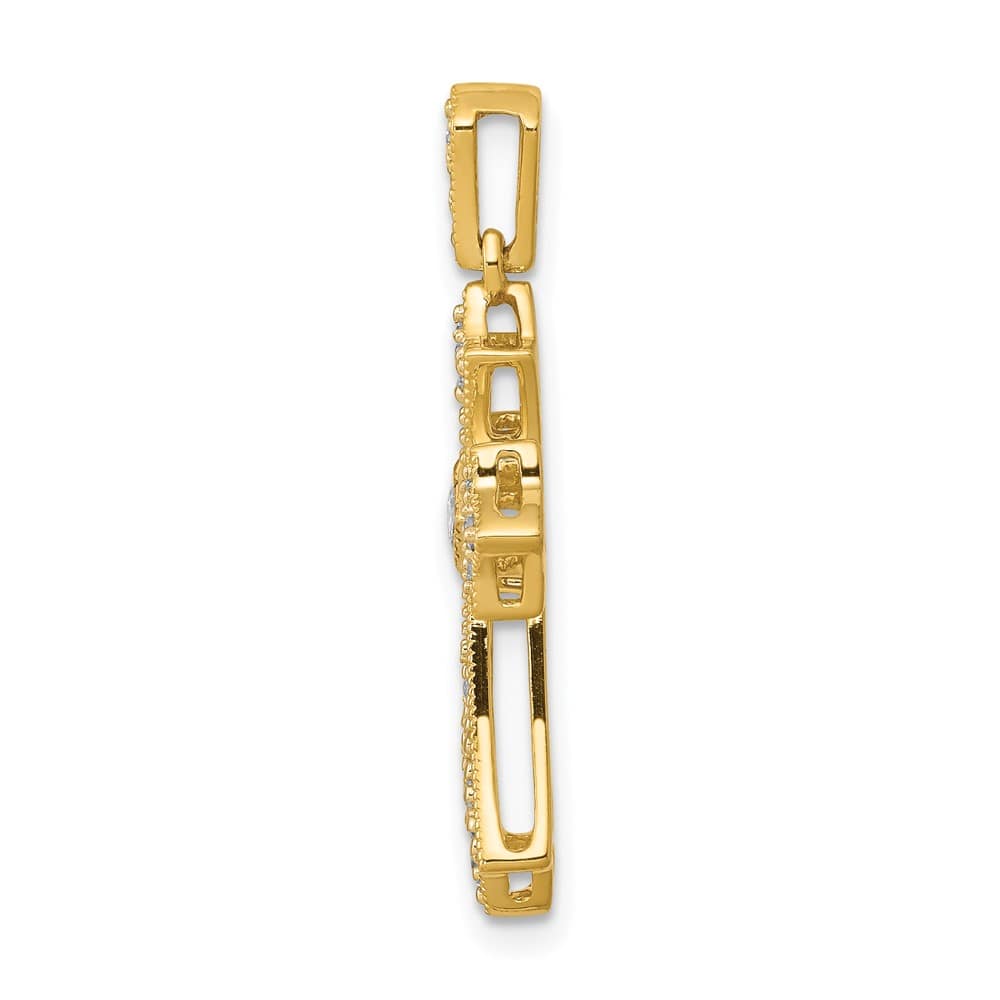 10K Yellow Gold Large 1/6 ct Diamond Fleur de Lis Cross Pendant