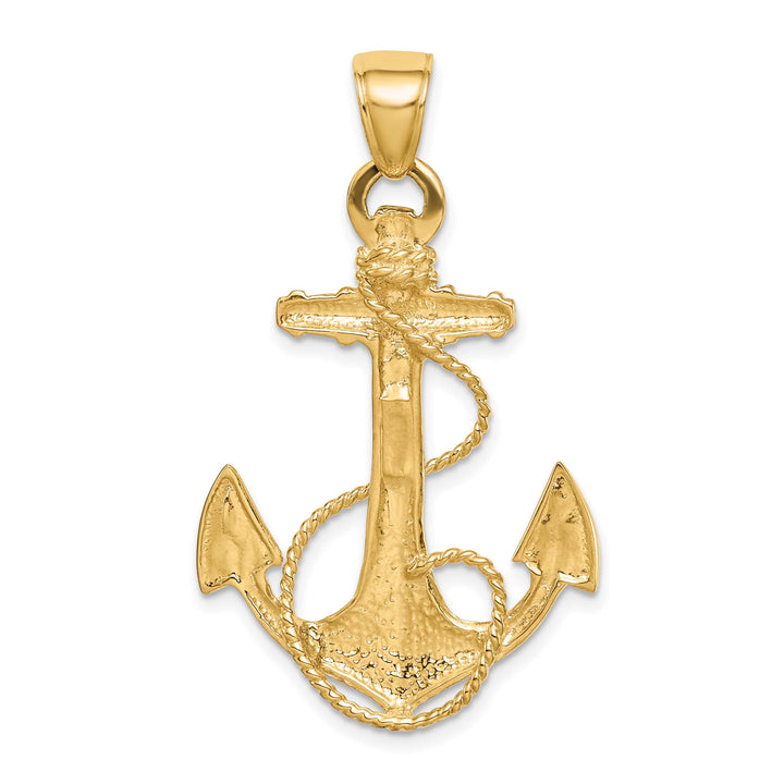 10K Yellow Gold Large 2-D Anchor with Rope Pendant