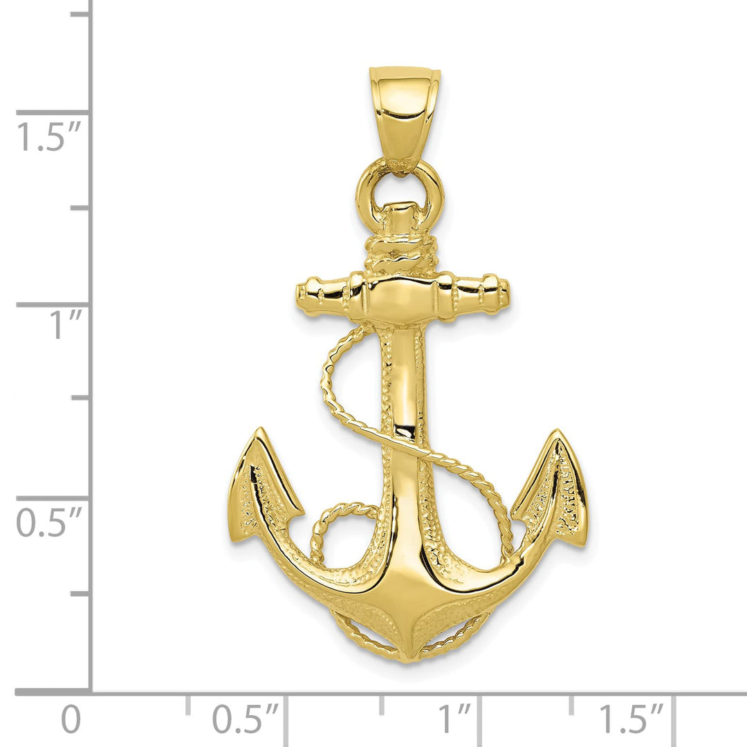 10K Yellow Gold Large 2-D Anchor with Rope Pendant