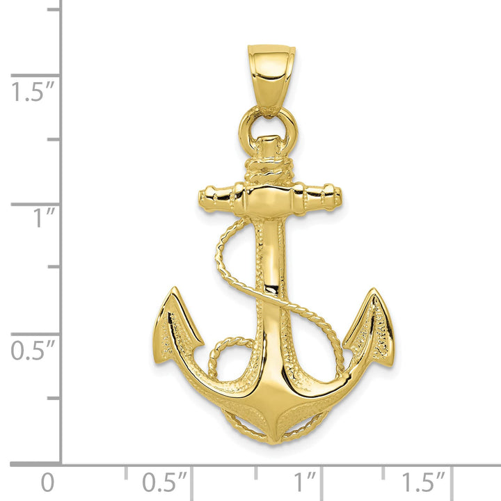 10K Yellow Gold Large 2-D Anchor with Rope Pendant