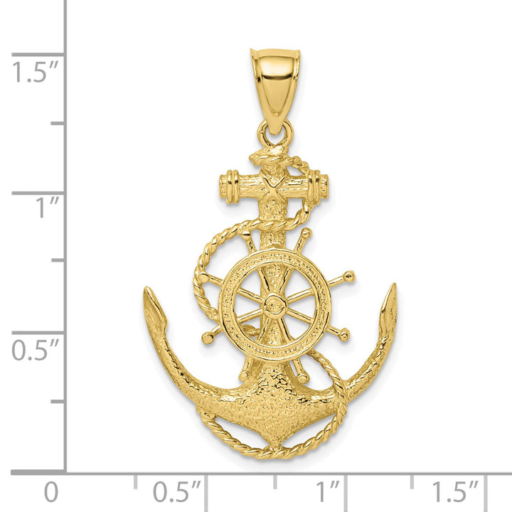 10K Yellow Gold Large 2-D Anchor with Ships Wheel and Rope Charm