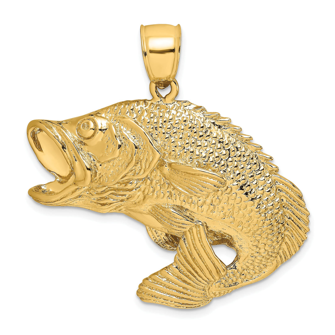 10K Yellow Gold Large 2-D Bass Fish Jumping Charm