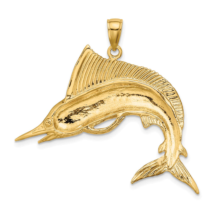 10K Yellow Gold Large 2-D Polished and Satin Striped Marlin Charm