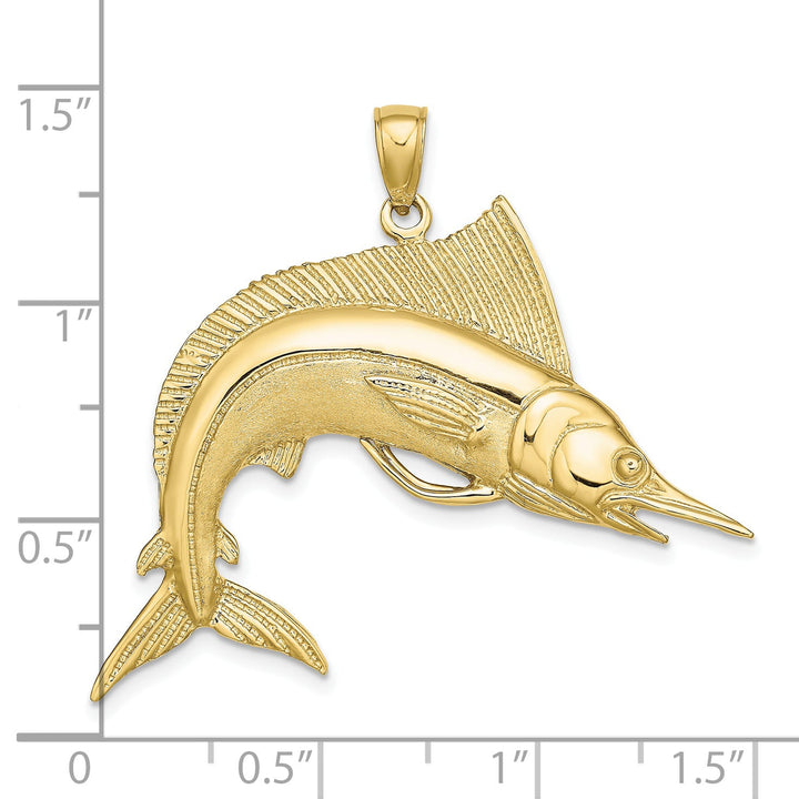 10K Yellow Gold Large 2-D Polished and Satin Striped Marlin Charm