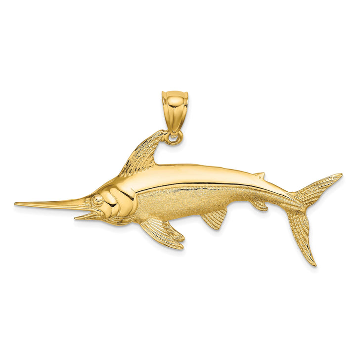 10K Yellow Gold Large 2-D Polished and Satin Swordfish Charm