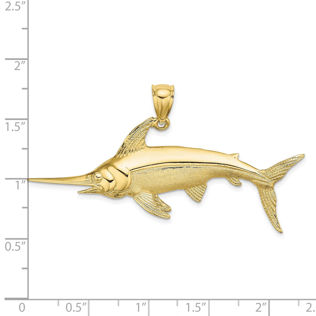 10K Yellow Gold Large 2-D Polished and Satin Swordfish Charm
