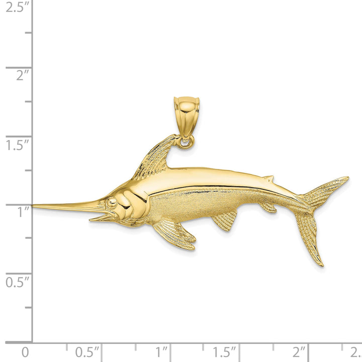 10K Yellow Gold Large 2-D Polished and Satin Swordfish Charm