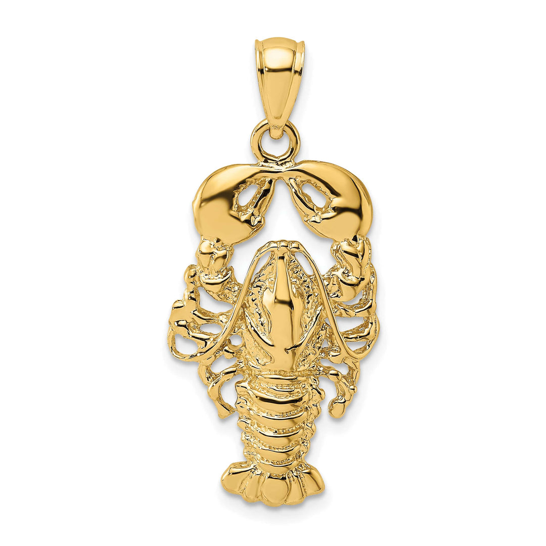 10K Yellow Gold Large 2-D Textured Maine Lobster Charm