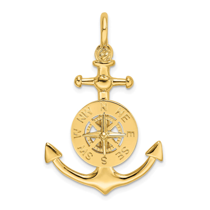 10K Yellow Gold Large 3-D Anchor with Nautical Compass and Pendant