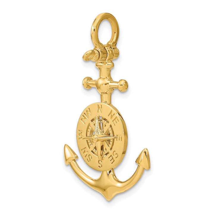 10K Yellow Gold Large 3-D Anchor with Nautical Compass and Pendant