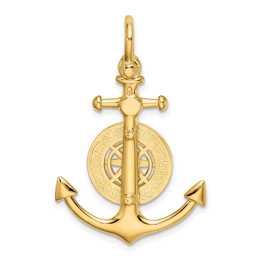 10K Yellow Gold Large 3-D Anchor with Nautical Compass and Pendant