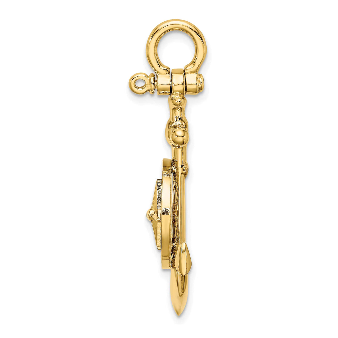 10K Yellow Gold Large 3-D Anchor with Nautical Compass and Pendant