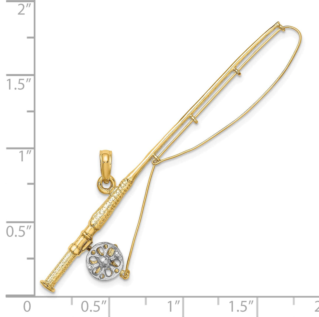 10K Yellow Gold Large 3-D Fly Rod Fishing Pole Charm