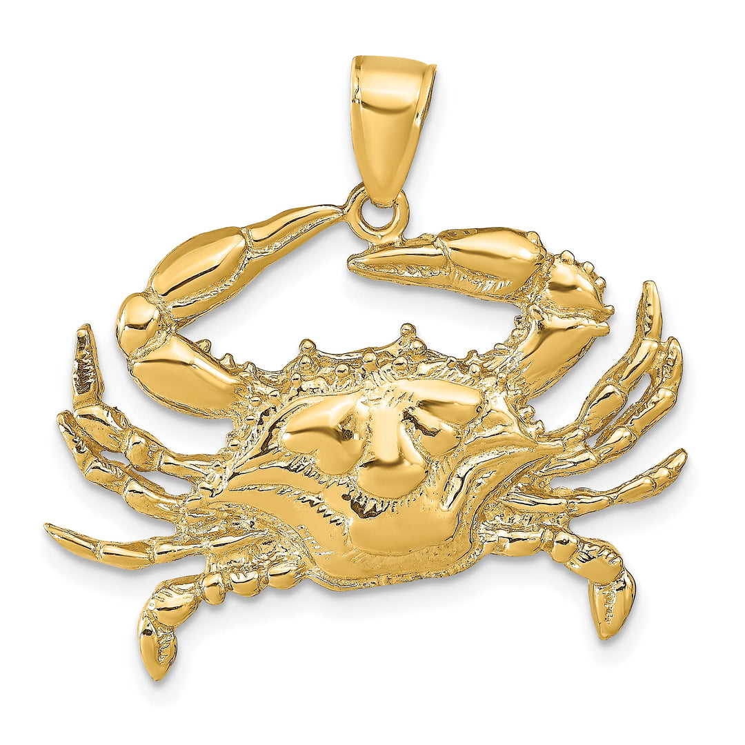 10K Yellow Gold Large Blue Crab Pendant