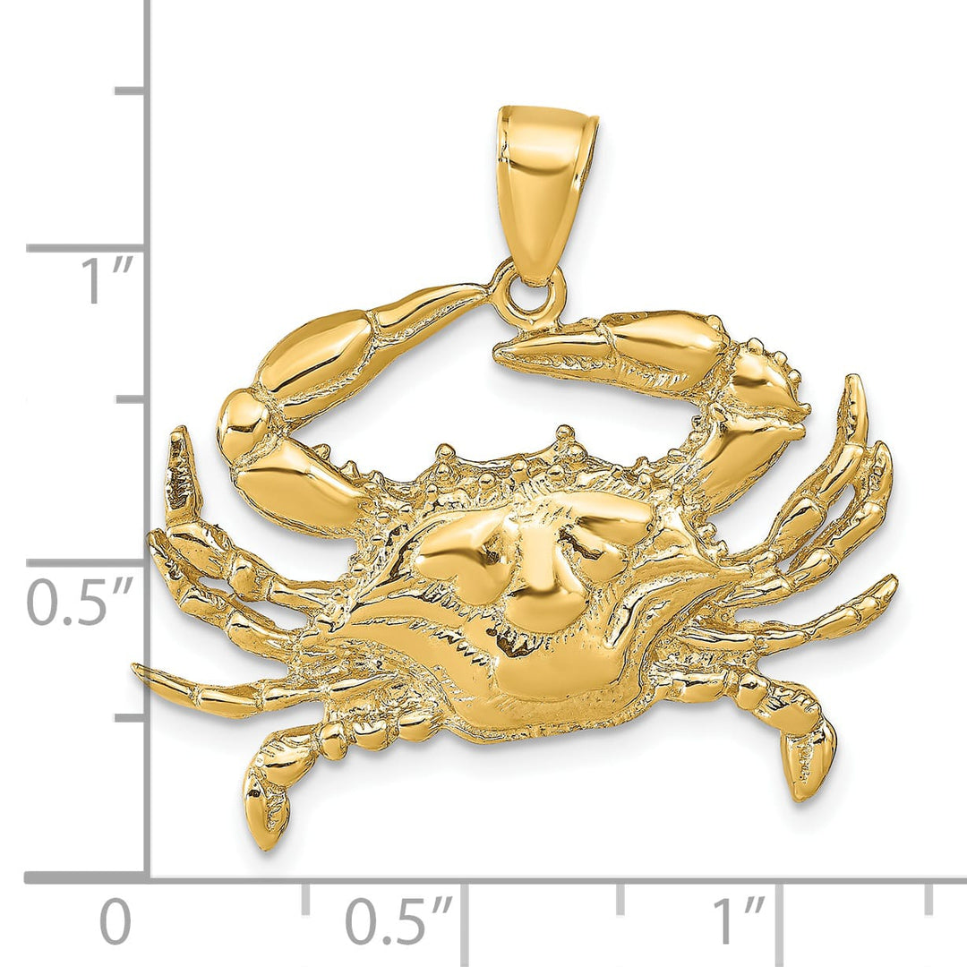 10K Yellow Gold Large Blue Crab Pendant