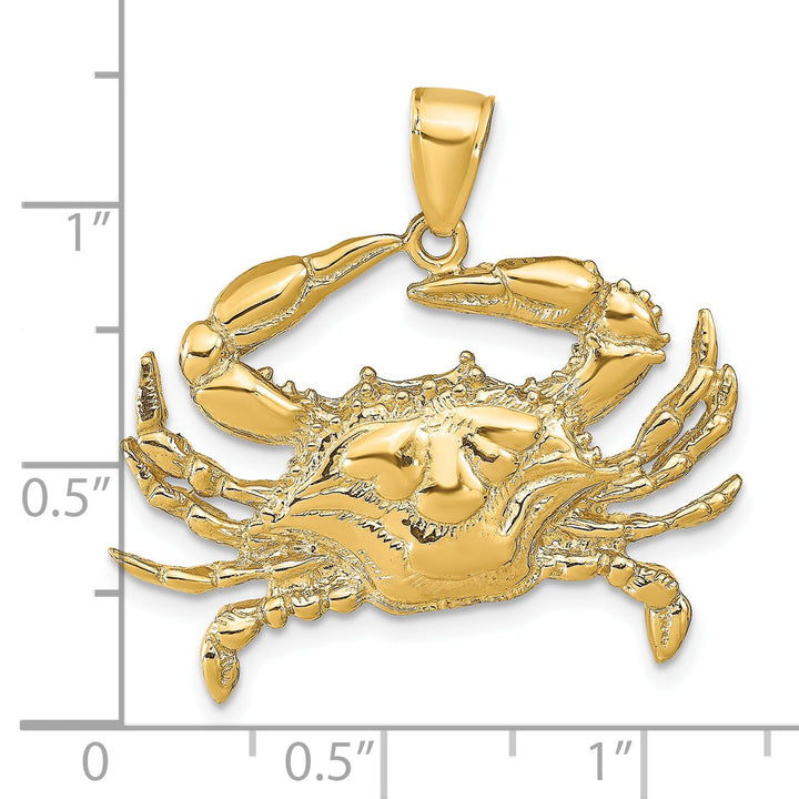10K Yellow Gold Large Blue Crab Pendant