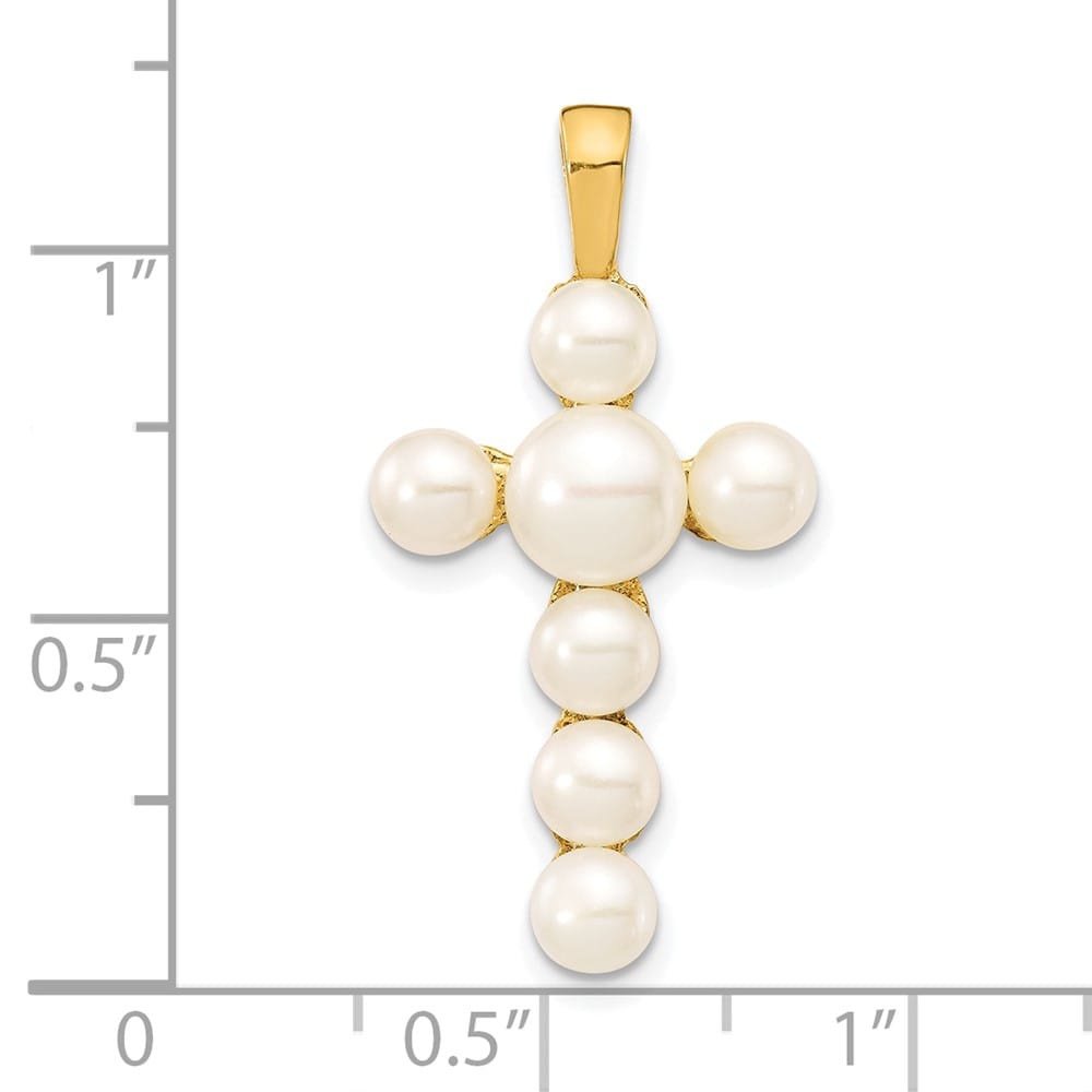 10K Yellow Gold Large Button Freshwater Cultured Pearl Cross Pendant