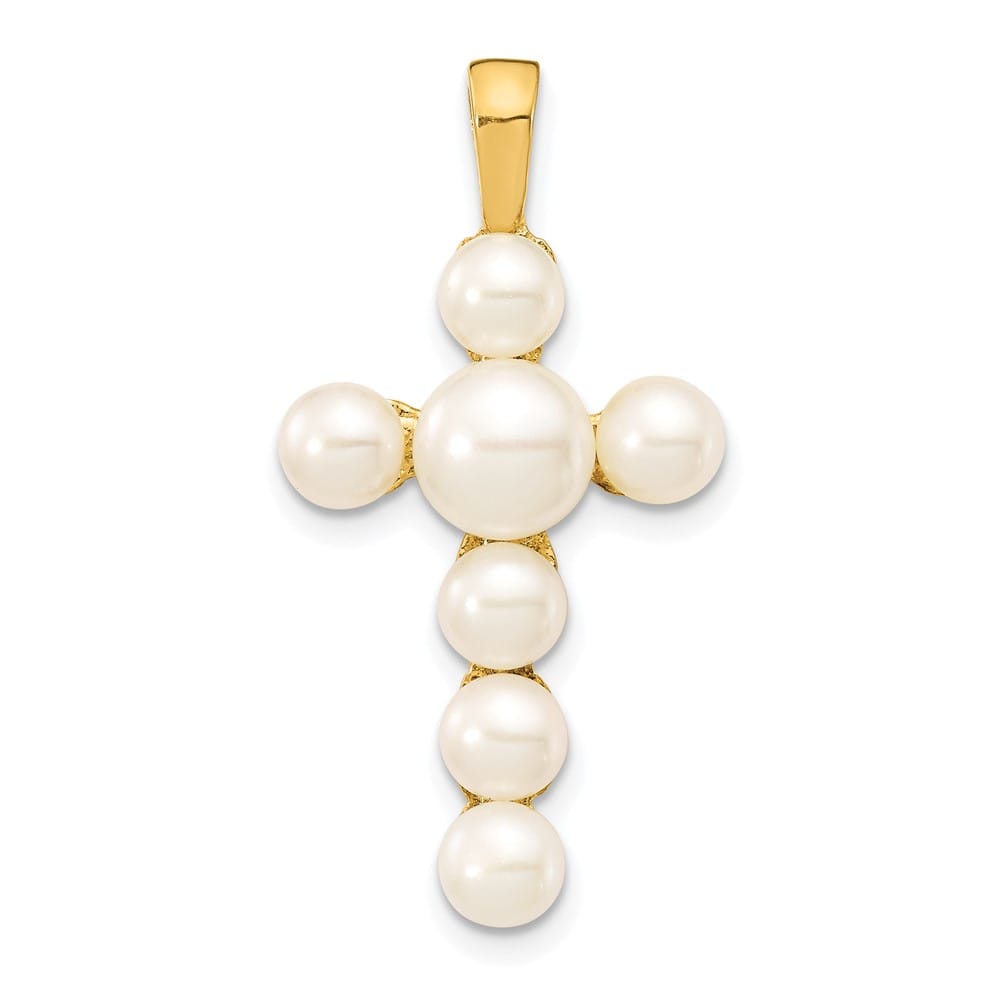 10K Yellow Gold Large Button Freshwater Cultured Pearl Cross Pendant