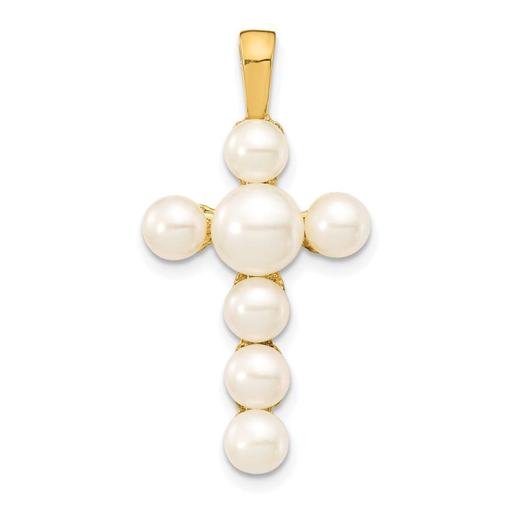 10K Yellow Gold Large Button Freshwater Cultured Pearl Cross Pendant