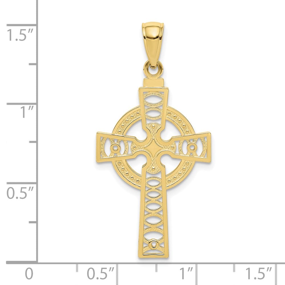 10K Yellow Gold Large Celtic Cross with Eternity Circle Pendant