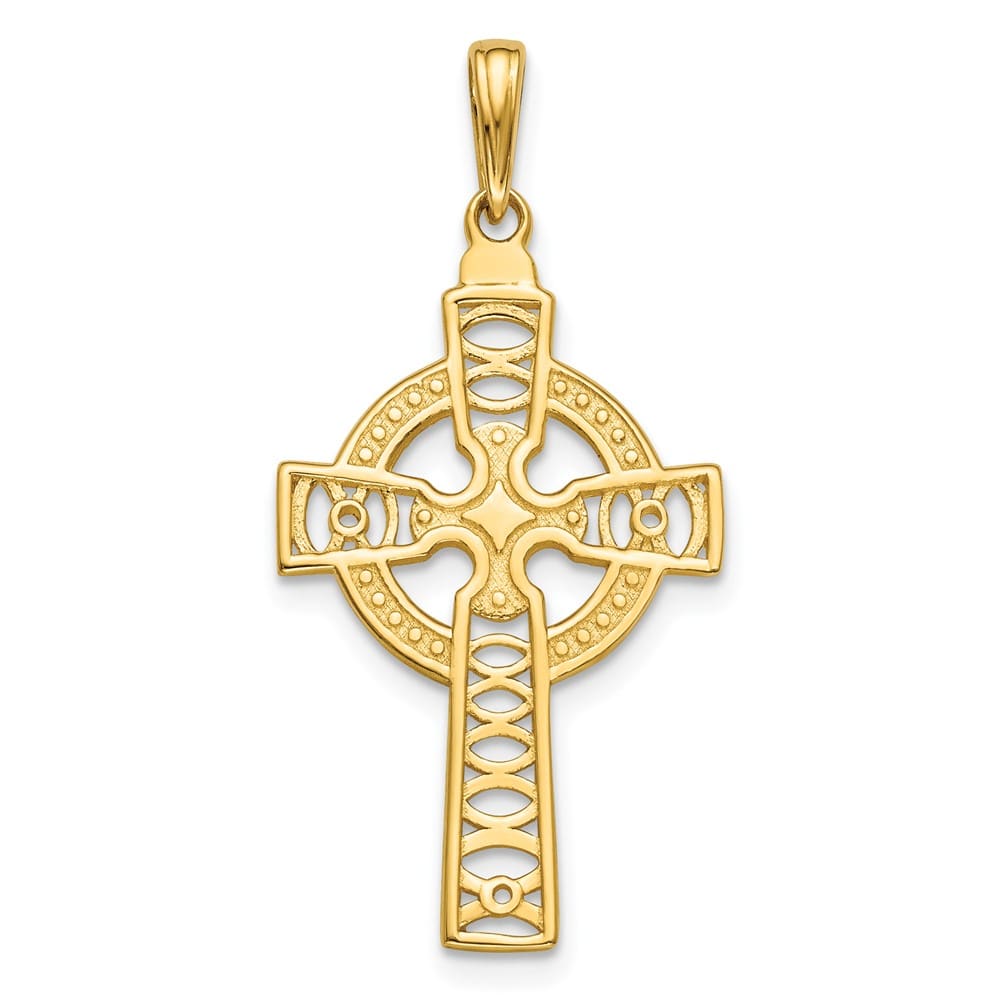 10K Yellow Gold Large Celtic Cross with Eternity Circle Pendant