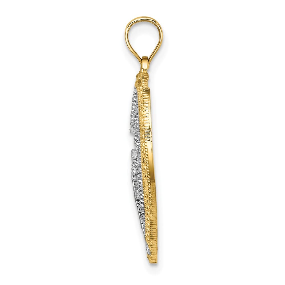 10K Yellow Gold Large Cut-Out Cross in Beaded Filigree Heart Charm