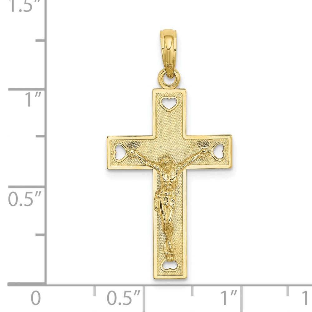 10K Yellow Gold Large Cut-Out Heart Reversible I Love Crucifix Charm