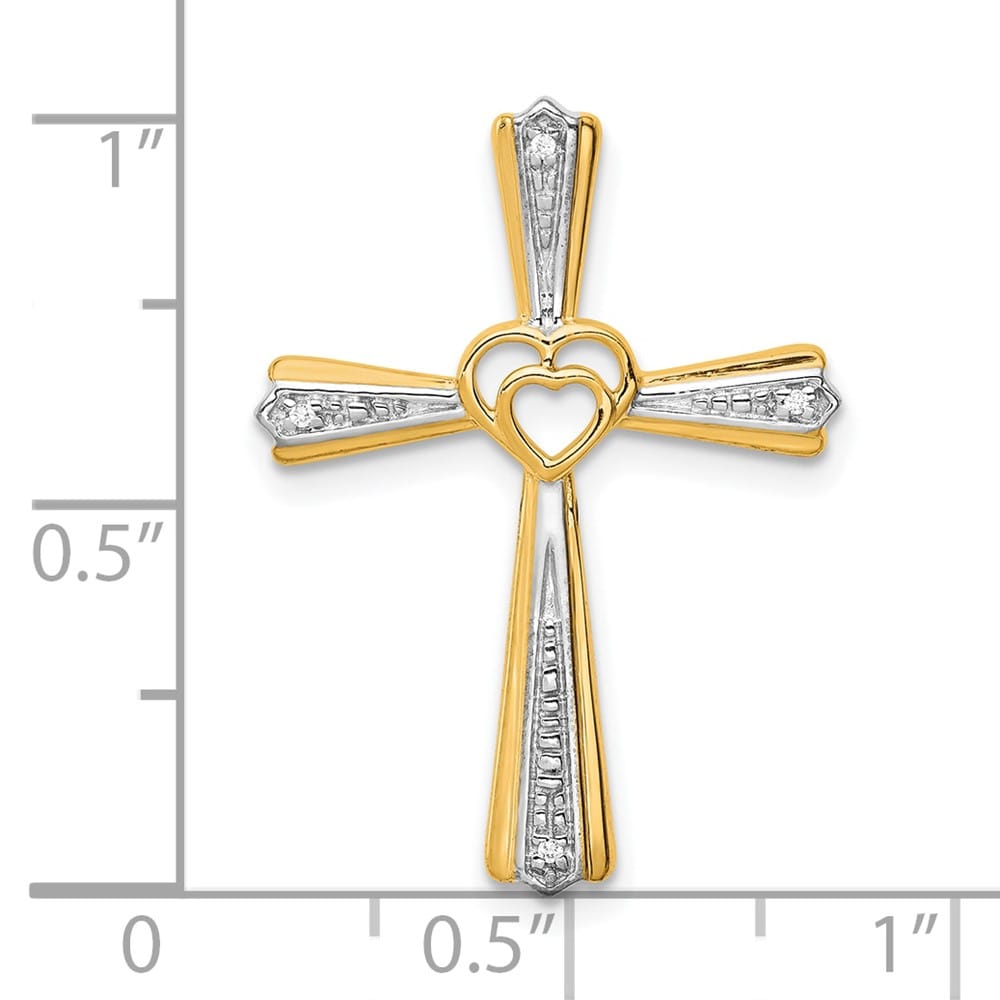 10K Yellow Gold Large Diamond with Heart Center Cross Chain Slide