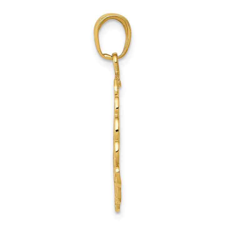 10K Yellow Gold Large Hummingbird with Flower in Round Frame Pendant