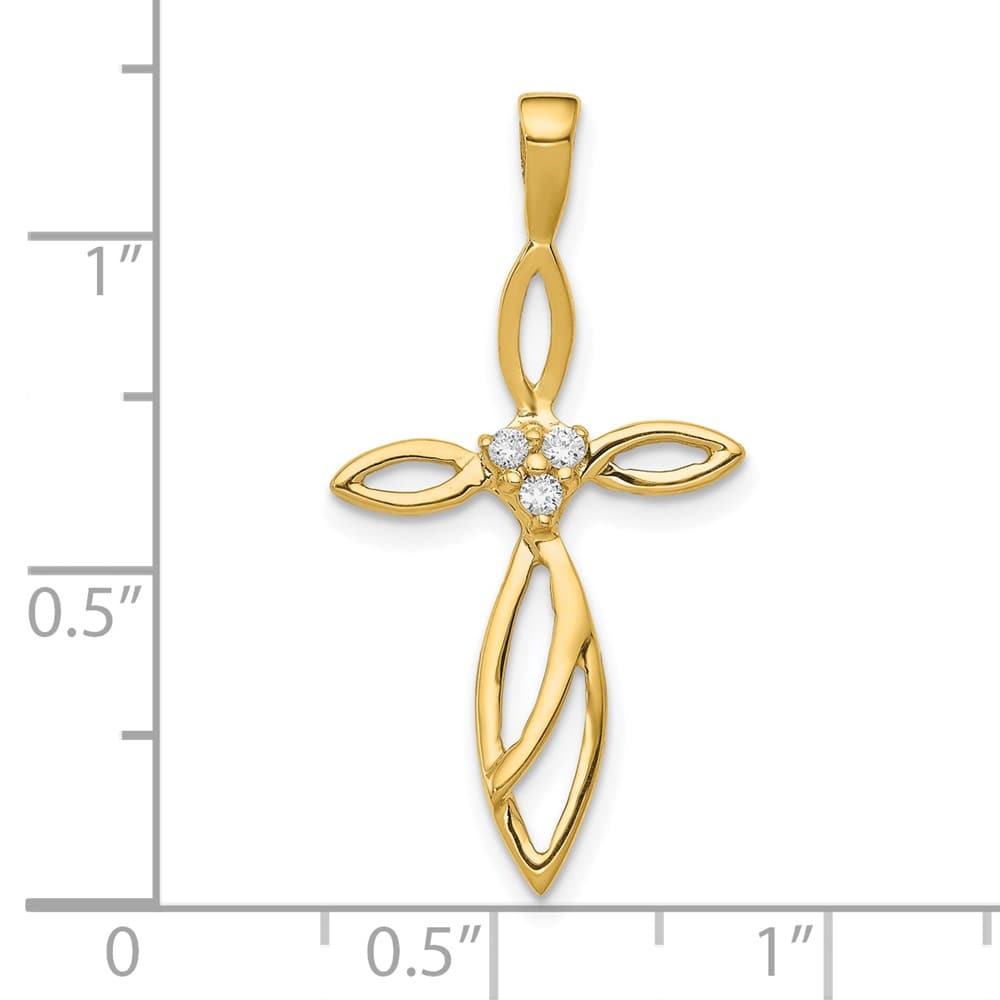 10K Yellow Gold Large I1 Clarity 1/20 ct Diamond Cross Pendant