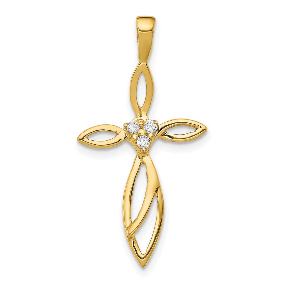 10K Yellow Gold Large I1 Clarity 1/20 ct Diamond Cross Pendant