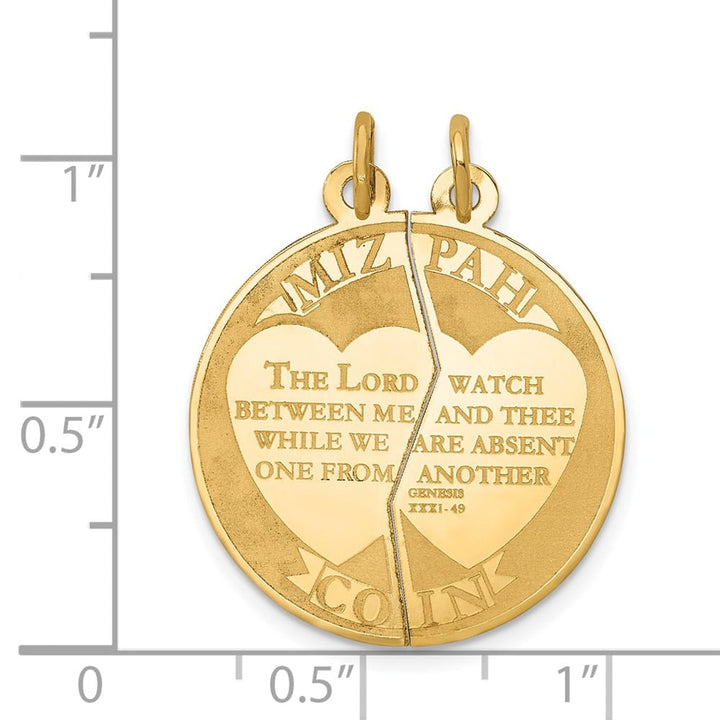 10K Yellow Gold Large Mizpah Coin with Verse 2-piece Break-Apart Charm