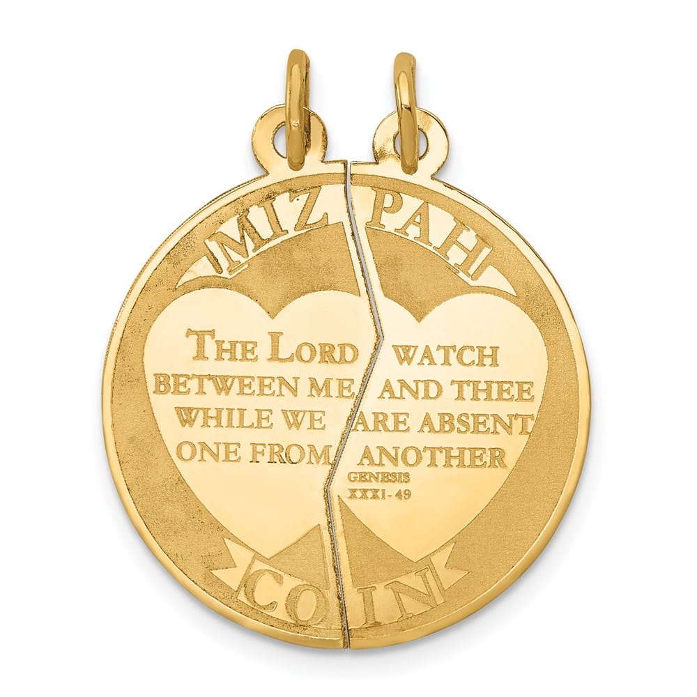 10K Yellow Gold Large Mizpah Coin with Verse 2-piece Break-Apart Charm