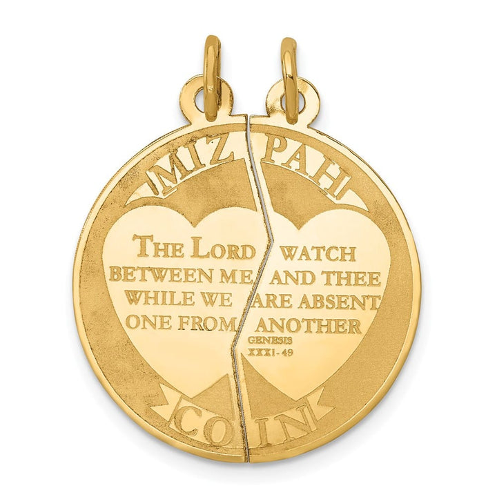 10K Yellow Gold Large Mizpah Coin with Verse 2-piece Break-Apart Charm