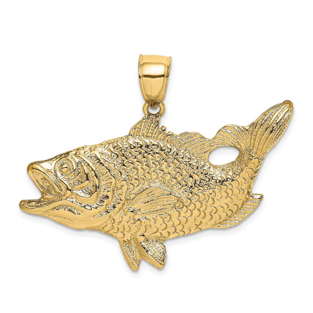 10K Yellow Gold Large Open Mouth Bass Fish Charm