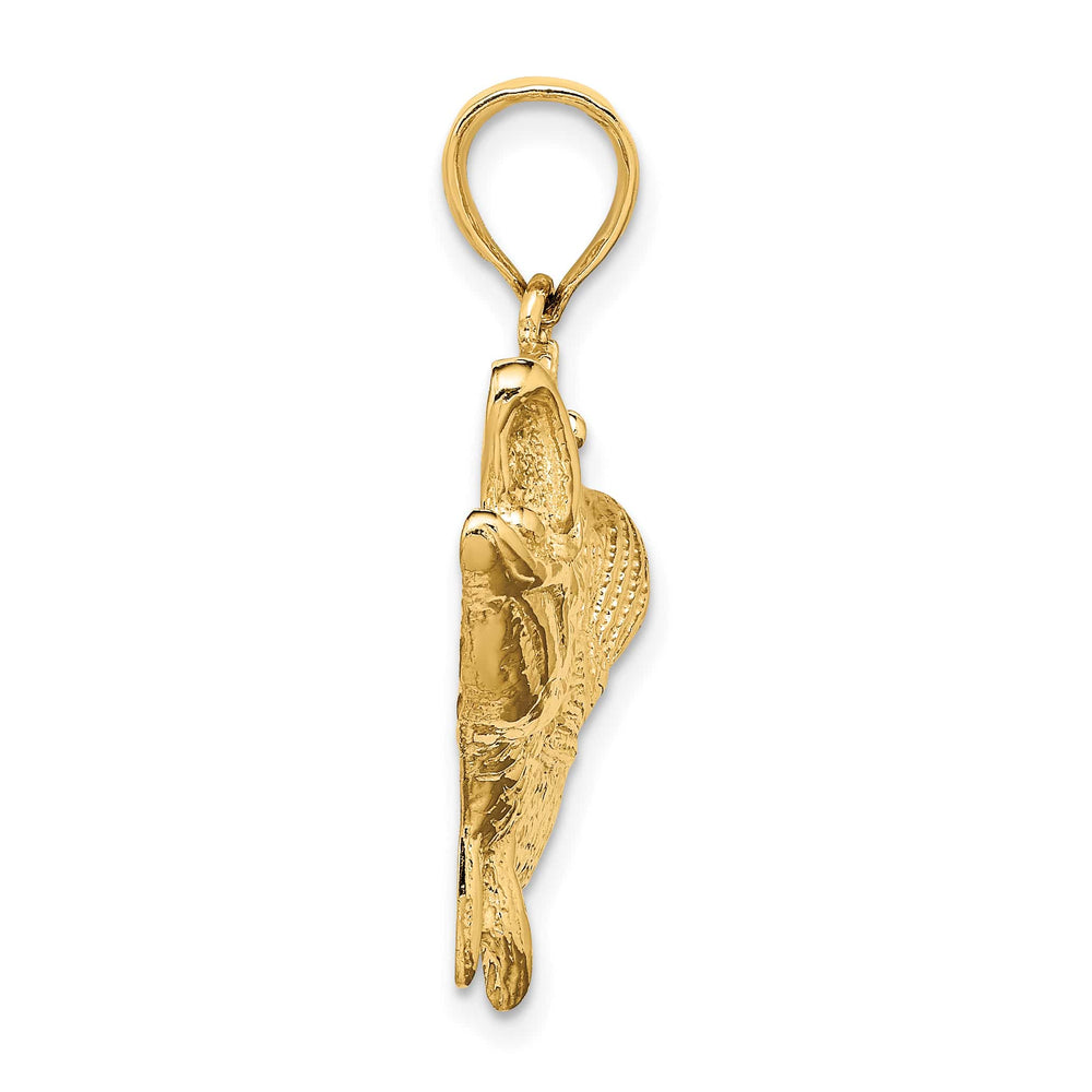 10K Yellow Gold Large Open Mouth Bass Fish Charm