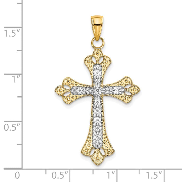 10K Yellow Gold Large Scalloped Edges Fleur de Lis Cross Pendant