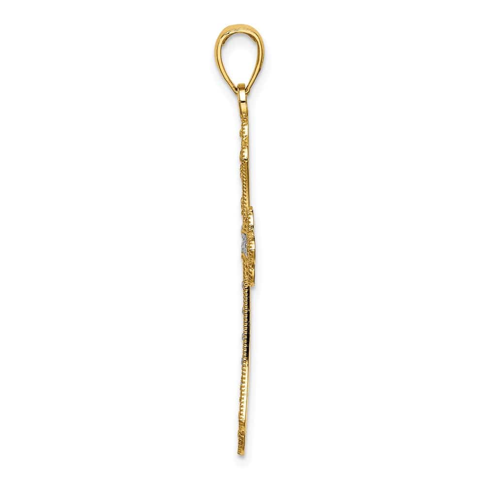 10K Yellow Gold Large Scalloped Edges Fleur de Lis Cross Pendant